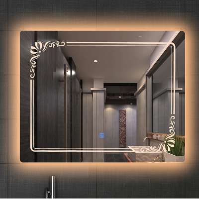 Engraved warm color light toilet bathroom mirror toilet cabinet