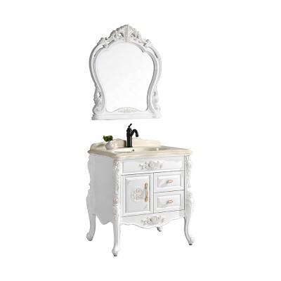 European style modern corner cheap white pvc bathroom vanity sets with mirror cabinet