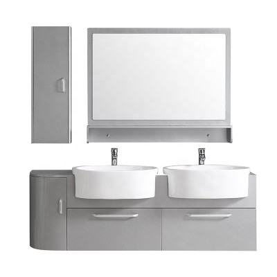 Mirror+Double Ceramic Basin Modern PVC Bathroom Cabinet