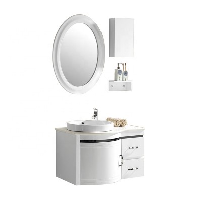 ceramic basin decorated round corner oval mirror bathroom cabinet pvc