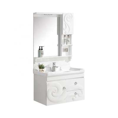 Corner Mirror Pvc Plastic Vanity Bathroom Cabinet with ceramic basin